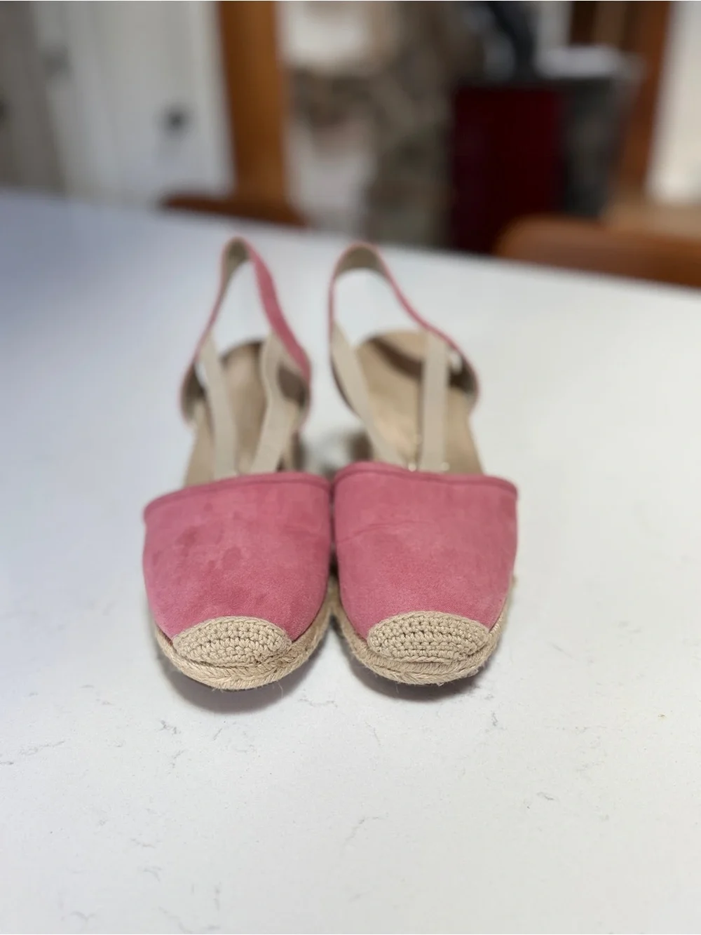 Pink Suede Wedge Espadrille Sandals